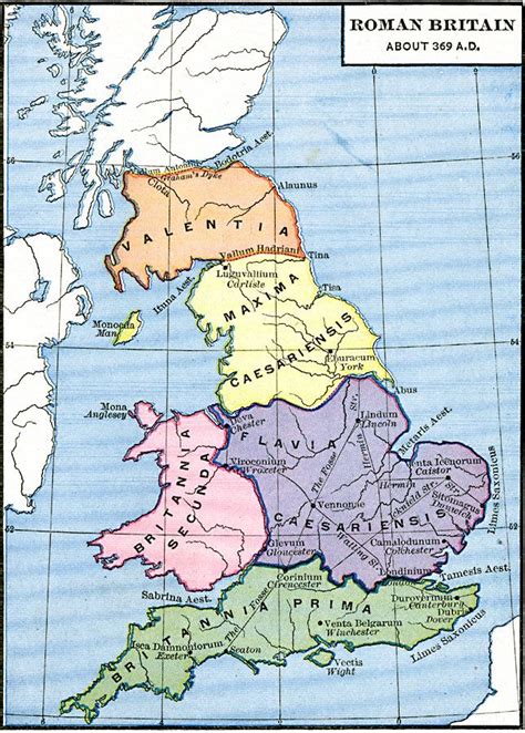 Map of Roman Britain about AD 369 showing the provinces of Britannia ...