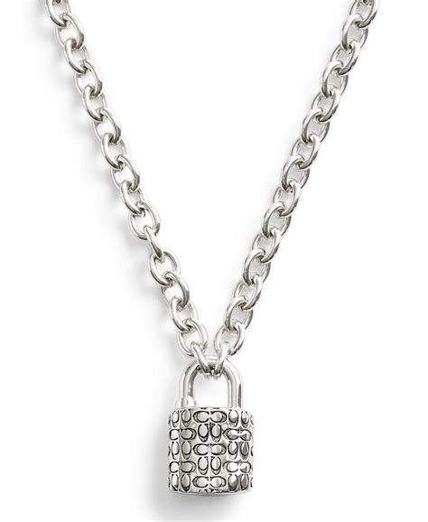 COACH Faux Stone Signature Quilted Padlock Pendant Necklace - Macy's