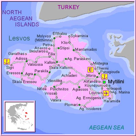 Lesbos map GREECE - Detailed map of Lesbos island