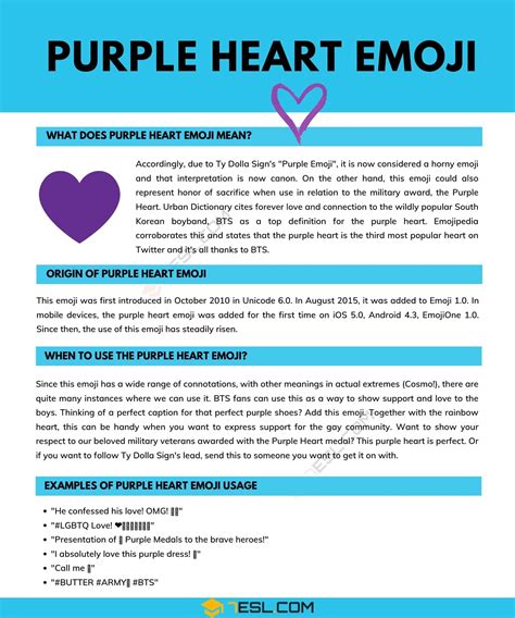 Purple Heart | What Does Purple Heart Emoji Mean? • 7ESL