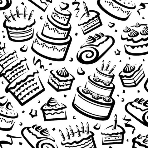 Premium Vector | Cake pattern background set. Collection icon cake. Vector