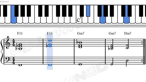 Jazz Piano 'Cool' Chord Progression: F11 --- F13 --- Gm7 --- Dm7 - YouTube