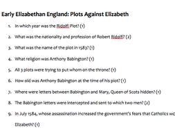 GCSE HISTORY: Elizabeth I: Plots Against Elizabeth Quiz (Ridolfi Plot ...