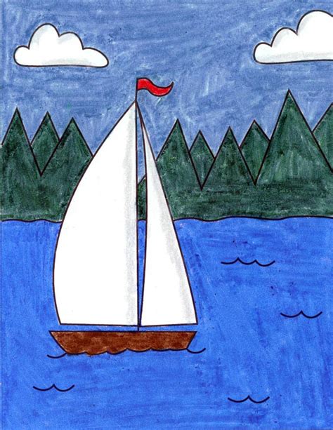 Easy How to Draw a Sailboat Tutorial and Sailboat Coloring Page