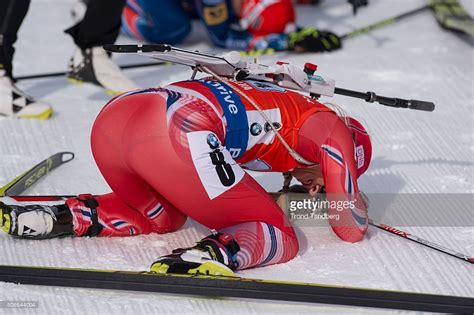 Tiril Eckhoff of Norway after finish line at the Biathlon Women 4x6 km ...