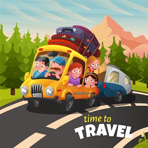 Premium Vector | Family and friends travel by car to nature in summer ...