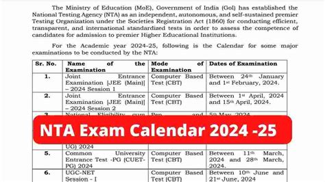 NTA Exam Dates 2024 - 25: Check NTA Exam Calendar for JEE Main, NEET UG ...