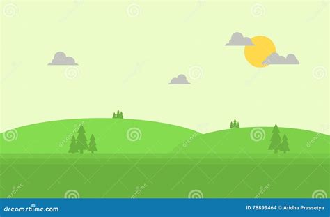 Beautiful Hill Landscape Vector Flat Stock Vector - Illustration of ...