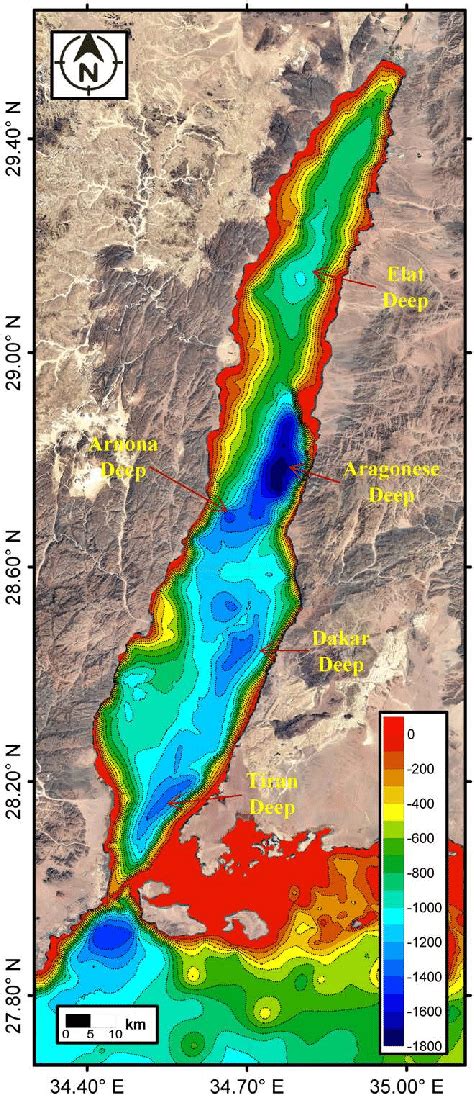 The bathymetric map of the Gulf of Aqaba. | Download Scientific Diagram