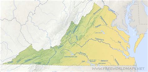 Physical map of Virginia