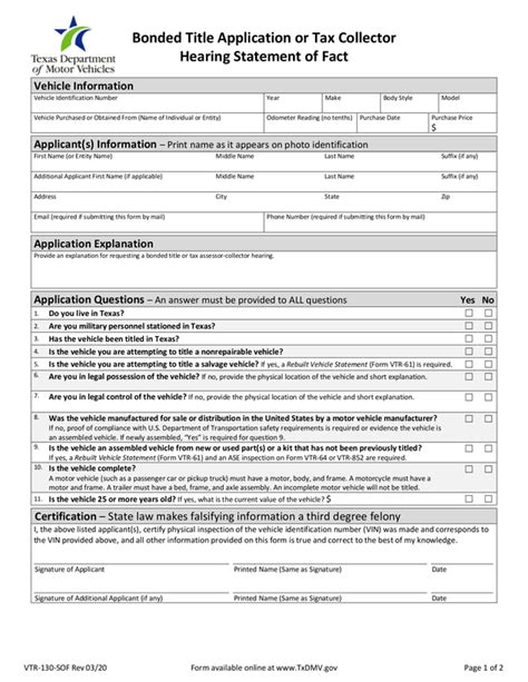 Fill - Free fillable Texas Department of Motor Vehicles PDF forms