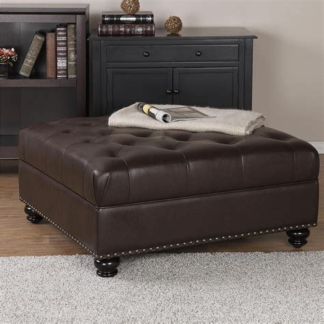 Hastings Brown Tufted Faux Leather Ottoman, Brown | Almofadas, Travesseiros