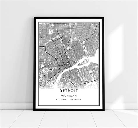 Detroit Map Print Poster Canvas Michigan Map Print Poster Canvas ...