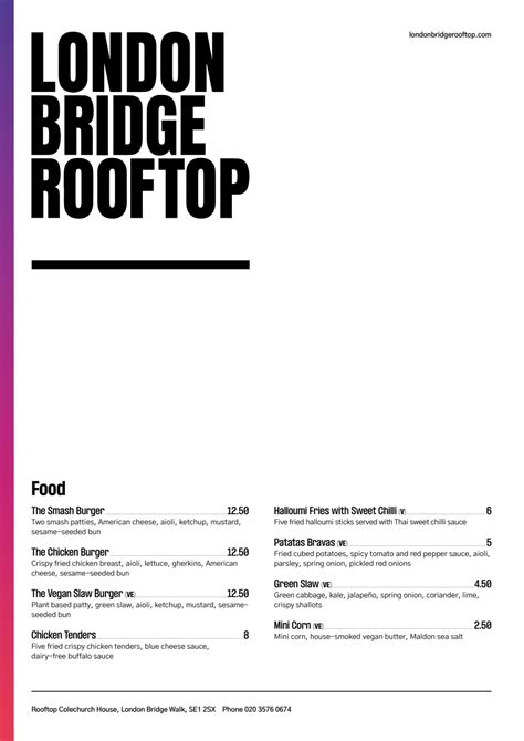 Menu 2023 - London Bridge Rooftop Bar in London | TheFork