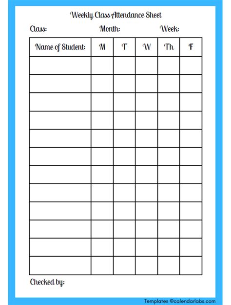 Weekly Attendance Sheet Printable - Free Printable Templates