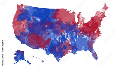 Watercolor painted map of USA blue red white color background Stock ...