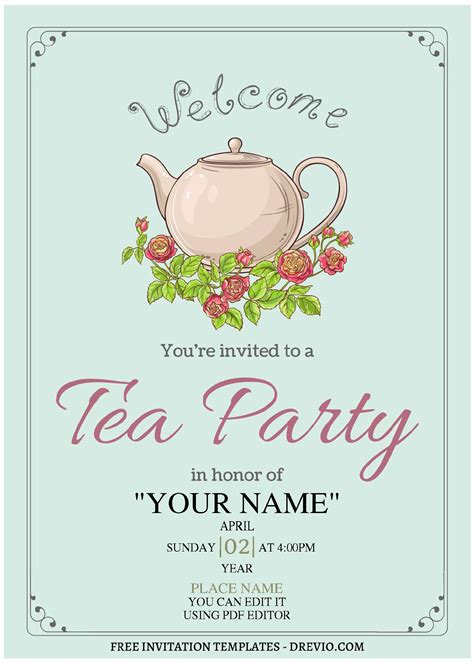 (Free Editable PDF) Adorable Tea Party Birthday Invitation Templates A ...