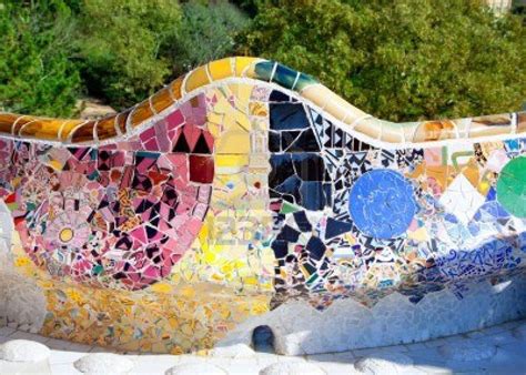 Barcelona Park Guell of Gaudi tiles mosaic serpentine bench modernism ...