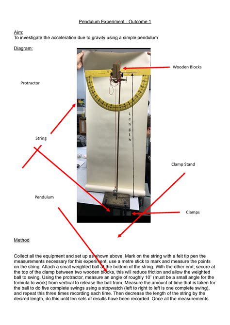 Pendulum Swing Experiment - Pendulum Experiment - Outcome 1 Aim: To ...