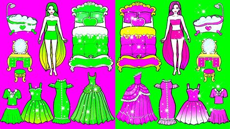 Paper Dolls Dress Up - Pink vs Green Challenge Adorable Sister Handmade ...