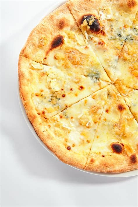 Four cheese pizza top view stock photo. Image of idea - 158041386