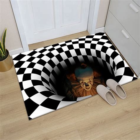 3D Clown Rug Door Mat Anti-Slip Carpet Floor Vortex Illusion Decor Home ...