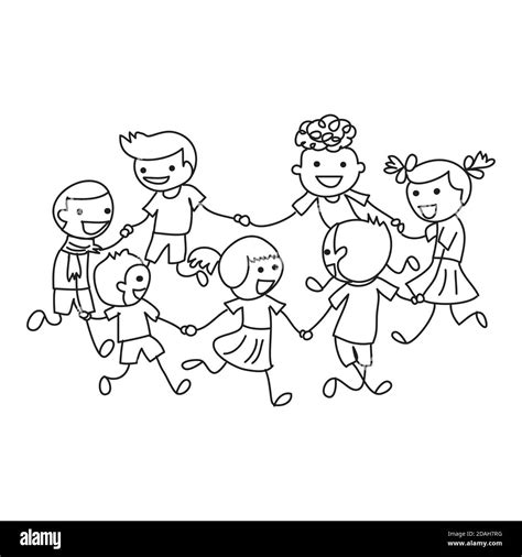 Hand drawn of children playing and holding hands. Children day concept ...