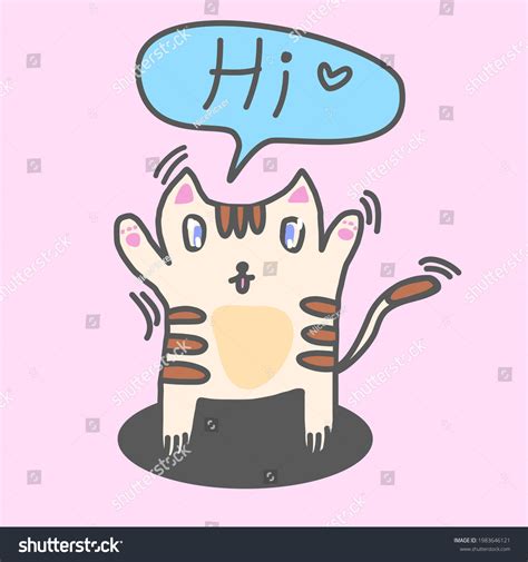 Vector Drawing Cute Cat Waving Stock Vector (Royalty Free) 1983646121 ...