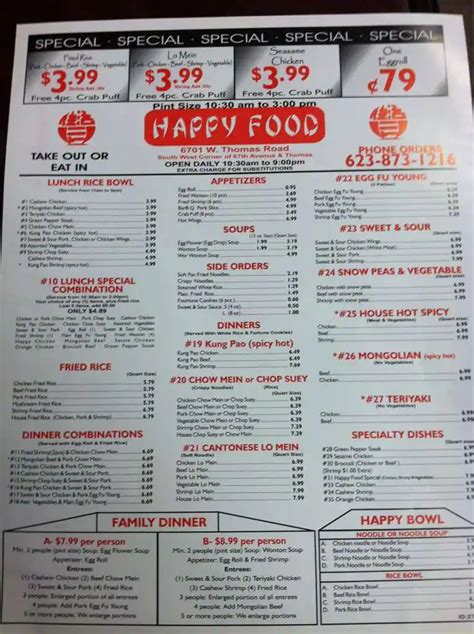 Happy Foods Menu, Menu for Happy Foods, Maryvale, Phoenix - Urbanspoon ...