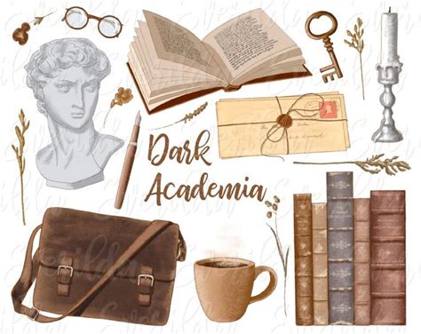 Dark Academia Aesthetic Clip Art, Hand Drawn, Old Fashioned Vintage ...