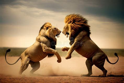 Two Lions Fight on Safari in Africa Stock Illustration - Illustration ...