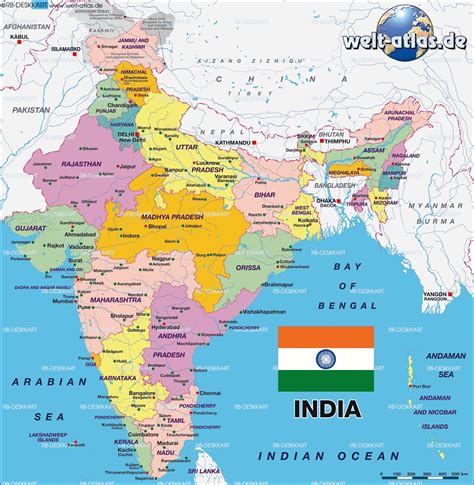 Physical And Political Map Of India - Time Zones Map