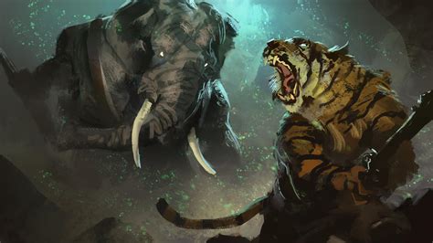 Elephant Vs Tiger Fight