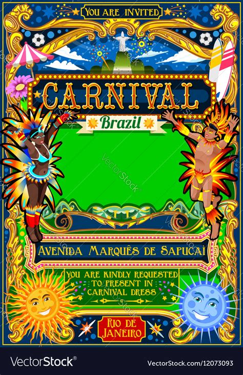 Rio Carnival Poster Brazil Carnaval Mask Show Vector Image