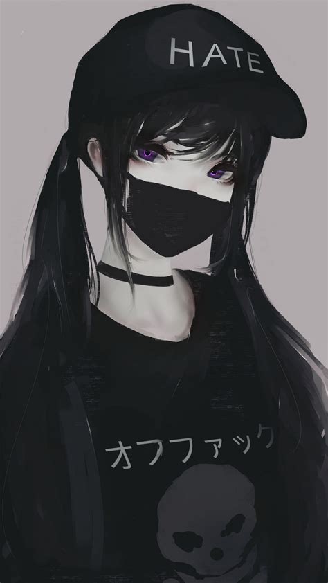 2160x3840 Anime Girl Face Mask Purple Eyes Twintails Hate 5k Sony ...