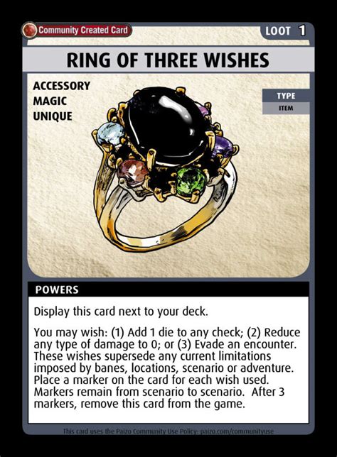 Ring Of Three Wishes - Custom Card - Paizo | Pathfinder Adventure Card ...