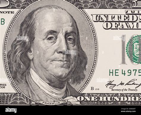 Founding father Benjamin Franklin portrait on US 100 dollar bill ...