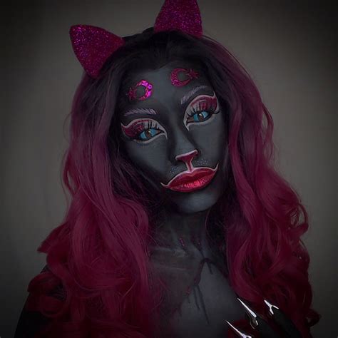 Pesanta black cat makeup horror scary Halloween costume neon IG ...