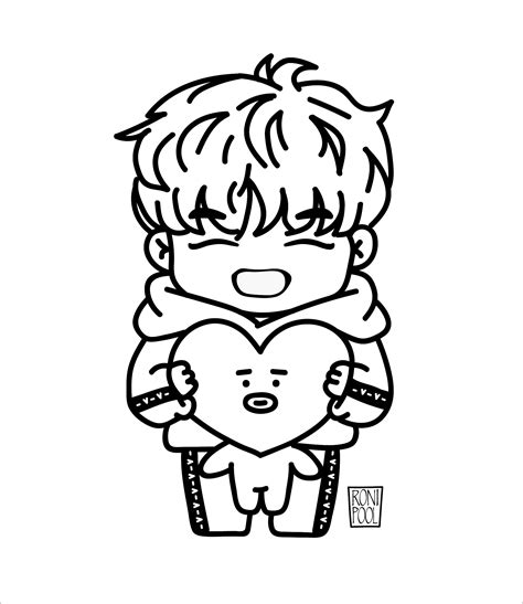 Bts Fanart Bt21 Tata and Taehyung Chibi Coloring Page - ColoringBay