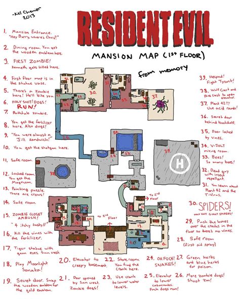 Someone drew a detailed Resident Evil mansion map, from memory : r/gaming