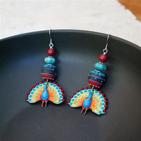 Colorful Peacock Earrings Artisan Hand Torched Enamel - Etsy