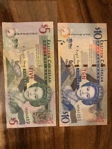 Eastern Caribbean 5 & 10 Dollar Banknotes, 2 Notes, Cir, Currency, East ...