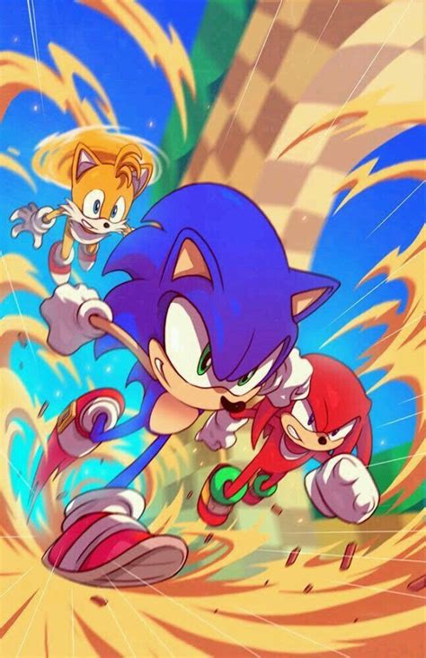 sonic and tails running through the air in front of an image of other ...