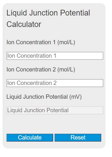 Liquid Junction Potential Calculator - Calculator Academy