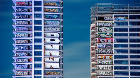 Trio of abandoned Los Angeles skyscrapers covered in graffiti