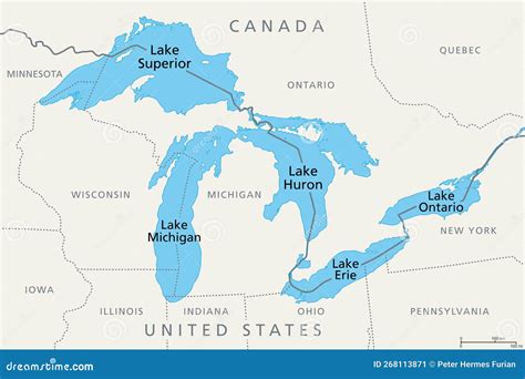 Great Lakes Of North America, Series Of Freshwater Lakes, Political Map ...