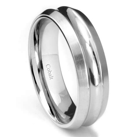 Cobalt XF Chrome 8MM Concave Wedding Band Ring w/ Beveled Edges