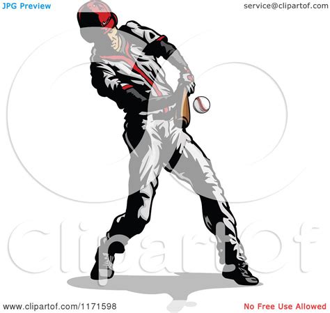 Clipart of a Baseball Player Hitting a Ball - Royalty Free Vector ...