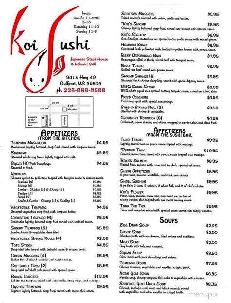 Menu of Koi Sushi in Gulfport, MS 39503