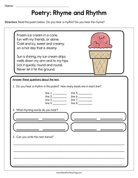 Poetry Rhyme and Rhythm Worksheet by Teach Simple